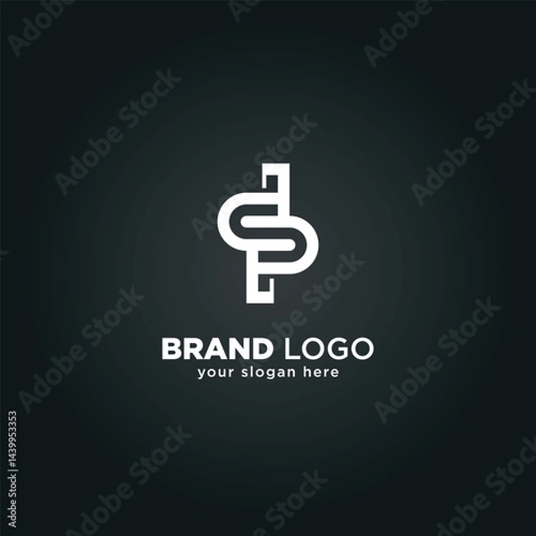Fototapeta Creative Letter D and P Monogram Logo with Black Background.