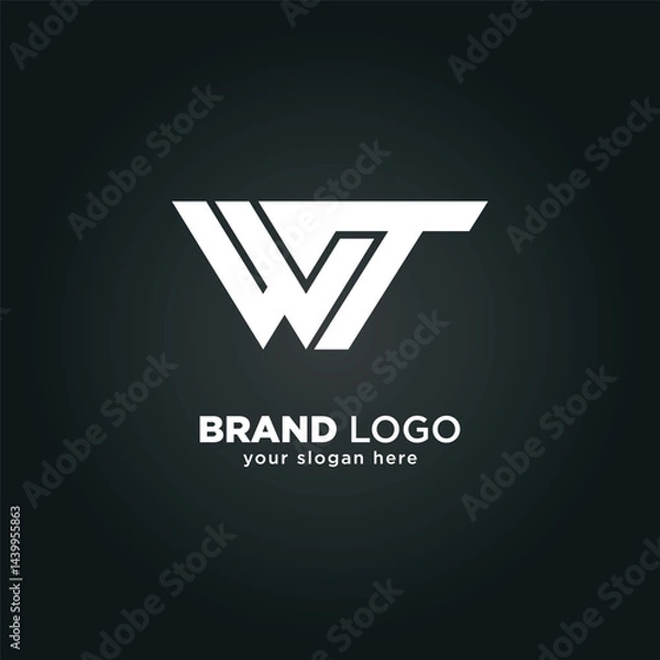 Fototapeta Creative Letter W and T Monogram Logo with Black Background.