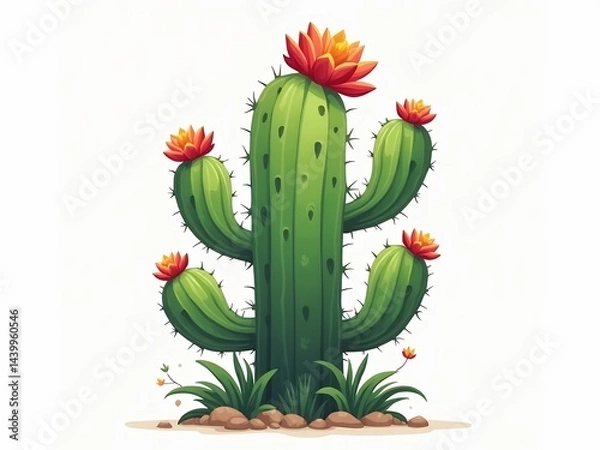Fototapeta an image of a cactus plant with flowers on a white background, there is a cactus plant with flowers on it