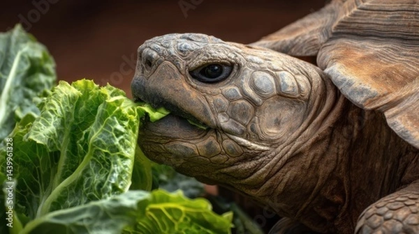 Fototapeta Tortoise's Leafy Feast: A Herbivorous Moment