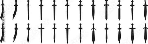 Obraz Swords in flat style and silhouettes isolated. Ancient and medieval swords. Vector illustration