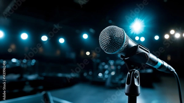 Fototapeta concert microphone on the stage with copy space