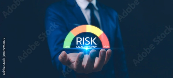 Fototapeta Risk management is the process of identifying, assessing, and mitigating risks to minimize future occurrences, ensuring organizational readiness and stability amidst unforeseen challenges. Low risk.