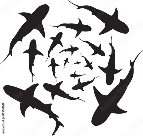 Obraz Circle of Sharks, Group of Shark, Shark Silhouette