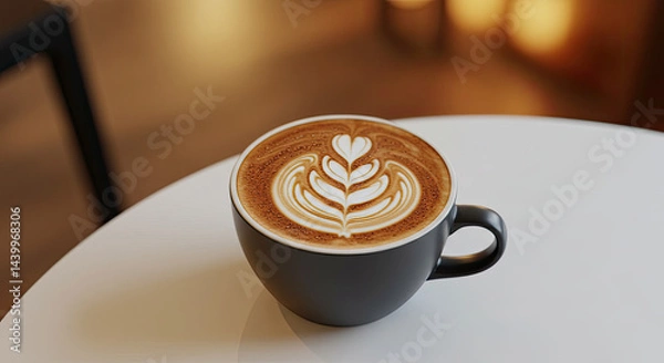 Fototapeta Aromatic latte art perfect creamy foam delightful coffee moment enjoy