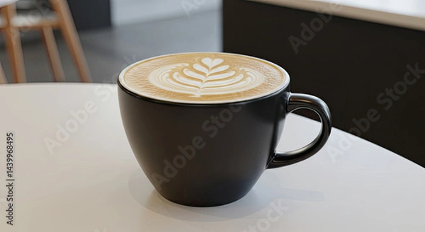 Fototapeta Aromatic latte art perfect creamy foam delightful coffee moment enjoy