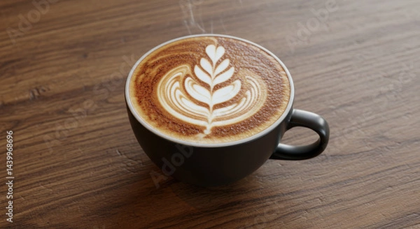Fototapeta Aromatic latte art perfect creamy foam delightful coffee moment enjoy