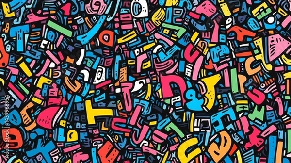 Obraz Dynamic typography art with vibrant colors creating a chaotic composition