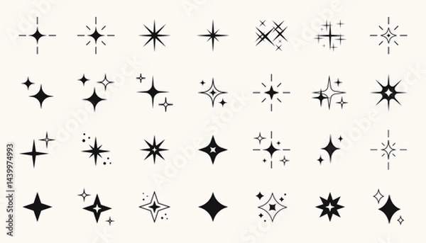 Obraz Retro y2k star and blinks shapes, futuristic abstract symbols with dots and lines. Vector design futuristic 2000s aesthetics elements set.