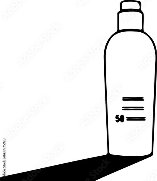 Fototapeta Summer sunscreen bottle silhouette line art on white background
