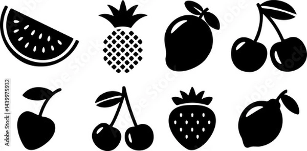 Fototapeta Summer Fruits silhouette line art collection