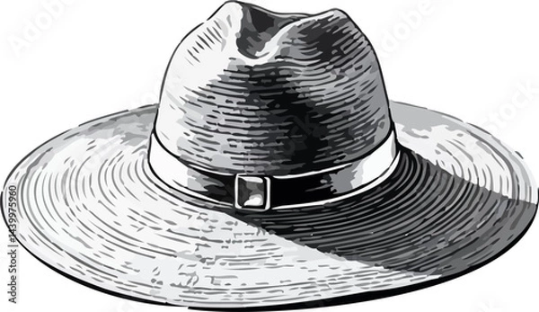 Fototapeta Summer wide-brim hat silhouette line art on white background