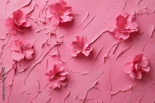 Fototapeta Pink textured background with delicate flowers.