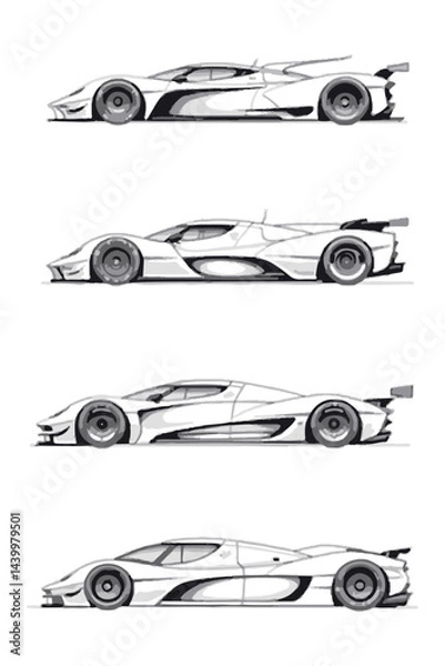 Fototapeta Futuristic Race Cars Side View Collection for Automotive Design