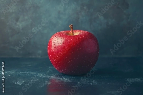 Fototapeta A single, glistening red apple sits on a dark, textured surface.