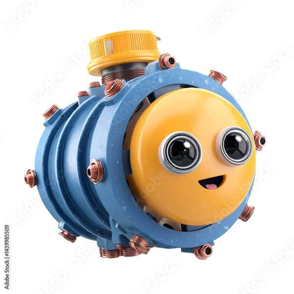 Obraz Cheerful Blue and Yellow Industrial Robot Character