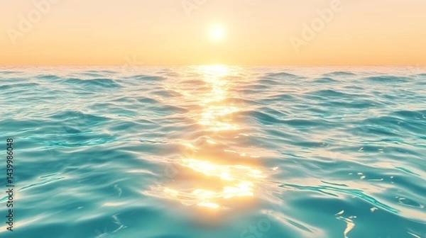 Fototapeta Ocean surface reflecting sunlight creates a golden path under a bright sun in a clear sky day view