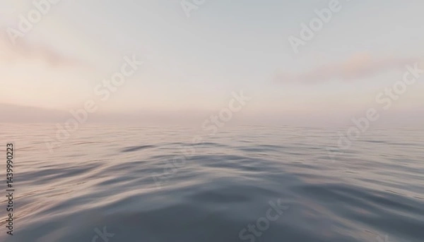 Fototapeta A serene view of the ocean under a pastel sky with gentle waves and soft light creating a calm scene