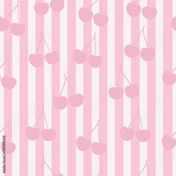 Fototapeta Pink and white stripe pattern cherries pattern