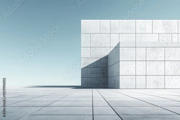 Fototapeta Minimalist architecture, concrete structure against a clear sky, showcasing geometric design and clean lines.