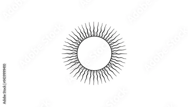 Fototapeta Black outline sketch of a sun with rays on a white background.