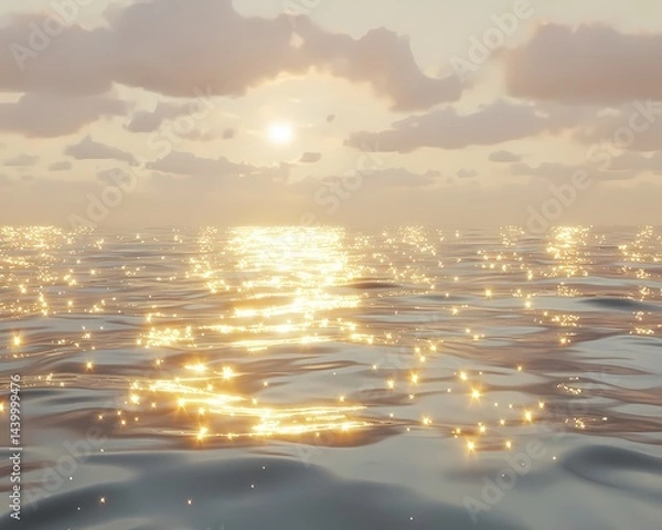 Fototapeta Sunlight reflecting on the ocean waves creating a sparkling effect under a cloudy sky at daytime