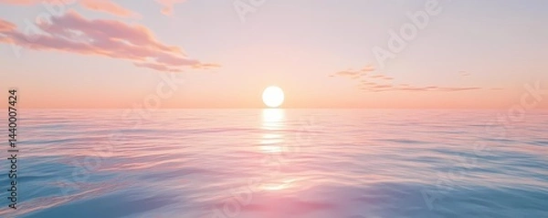 Fototapeta Ocean view at sunset with pastel colors and soft clouds reflecting in the water creating a serene scene
