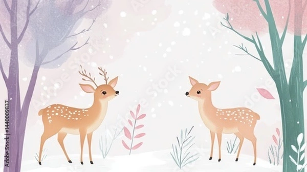Fototapeta Two deer in a snowy forest