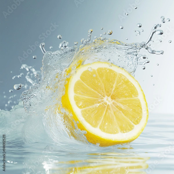 Fototapeta Fresh Lemon Splashing in Water