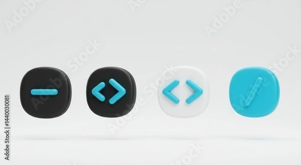 Obraz Minimalist Coding Icons: Matte Black and White with Teal Accents on Rounded Squares.
