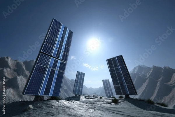 Fototapeta Futuristic solar panels on a mountain
