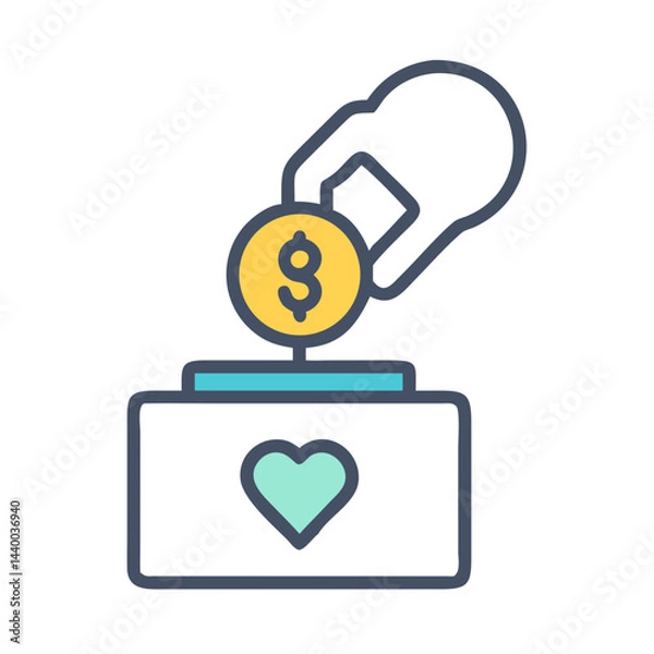 Fototapeta Hand donating money to charity box with heart on a black background.