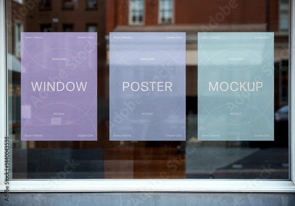 Fototapeta 3 A4 Window Posters Mockup