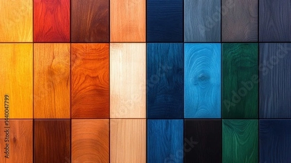 Fototapeta Vibrant rainbow-colored wooden cubes arranged in standard format creative workshop close-up view art concept