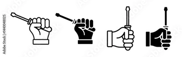 Fototapeta Vector isolated Screw Driver in Hand icon set in black outline and fill