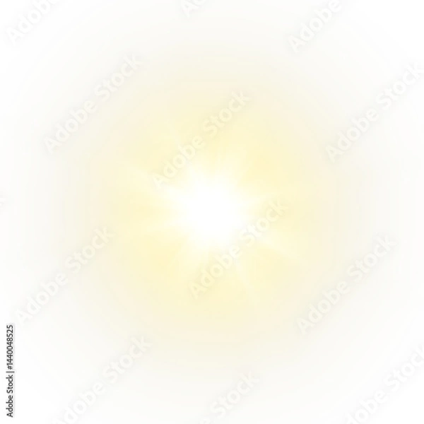 Fototapeta Vector transparent sunlight with sun glare. Overlay, Sun rays and glare, Sun, sunrays, light transitions, lens flare, light leaks and glare in PNG format. PNG sunlight flare. Golden flash and glare.	