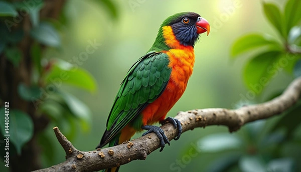Fototapeta Vibrant Tropical Bird Perched on Tree Branch in Natural Habitat