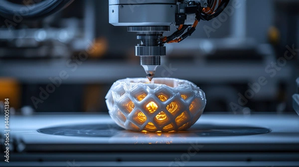 Fototapeta 3D printing technology is showcased with machine creating detailed object, additive manufacturing