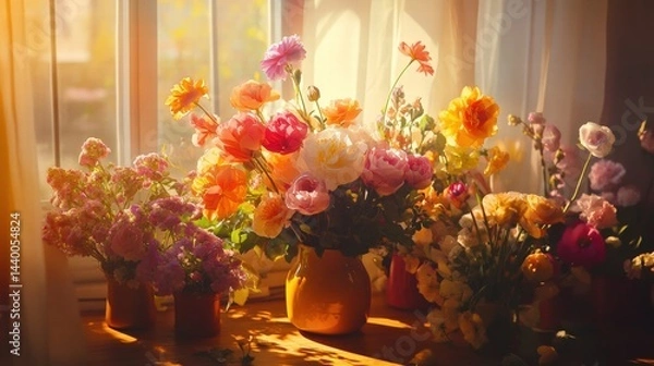Fototapeta Bright and Colorful Flower Arrangement by the Window in Soft Light