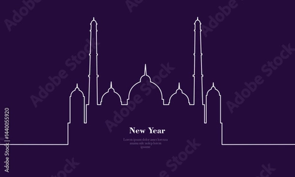 Fototapeta New Year Mosque Outline With Elegant Design