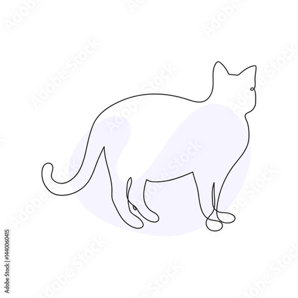 Obraz Cat in Continuous One Line Drawing Style. Creative Outline Cat Icon Set. Cat Minimalist Contour Art with a Splash of Color isolated on white background