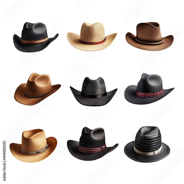 Fototapeta Variety of cowboy hats in different colors and styles