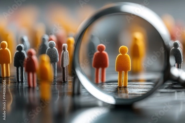 Obraz The management figure is surrounded by a variety of staff members in the magnifying glass. Generative Ai
