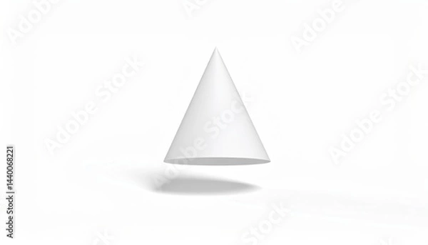 Fototapeta Floating white cone minimalist background 3d render abstract space front view creative design