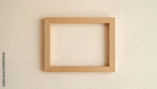Fototapeta Empty wooden photo frame on a plain wall  