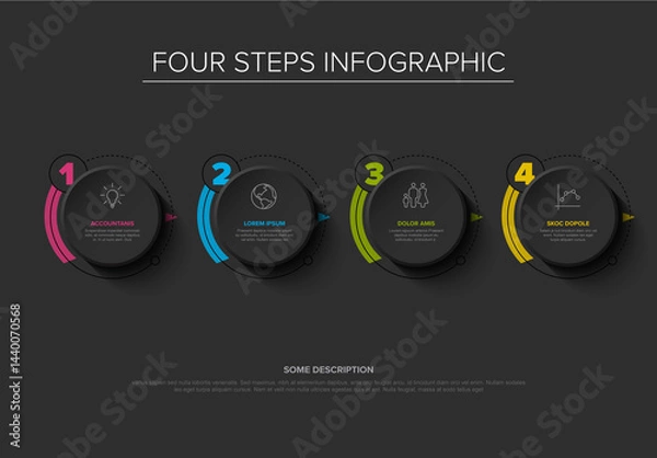 Obraz Four Steps Infographic Design Template on Dark Background