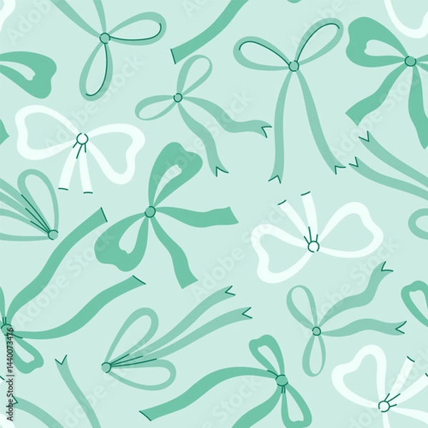 Obraz Seamless pattern with bows on a light blue background. Vector graphics.