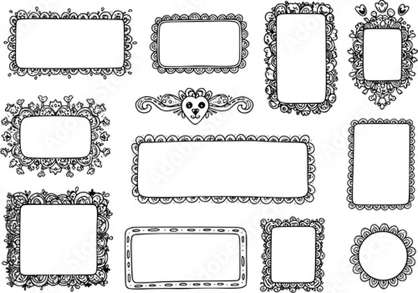 Fototapeta Doodle Frames Set, Hand Drawn Borders, vector set