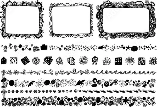 Fototapeta Doodle Frames Set, Hand Drawn Borders, vector set