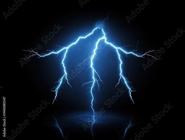 Obraz 3D - rendered blue lightning bolts flashing across a dark background, creating a mysterious and powerful atmosphere